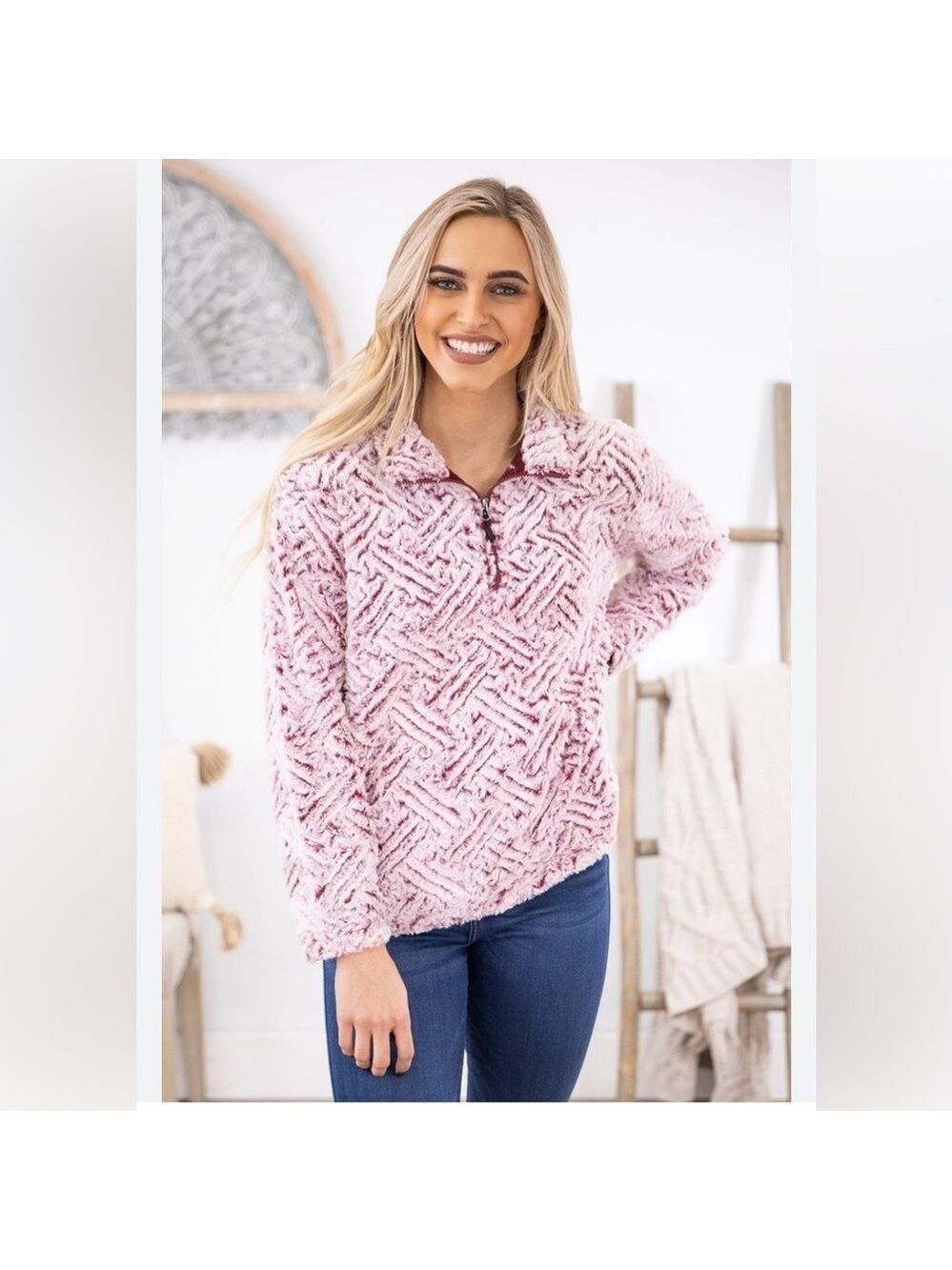 Simply Southern Pink and White Textured Pullover 2x